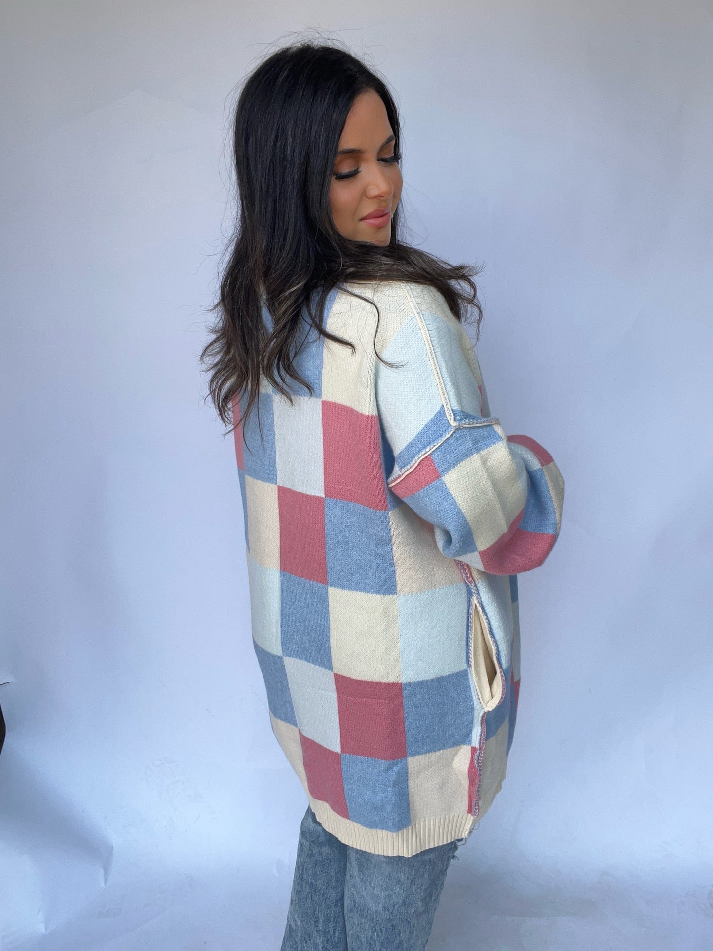 Restock Meghann checkered oversized cardigan