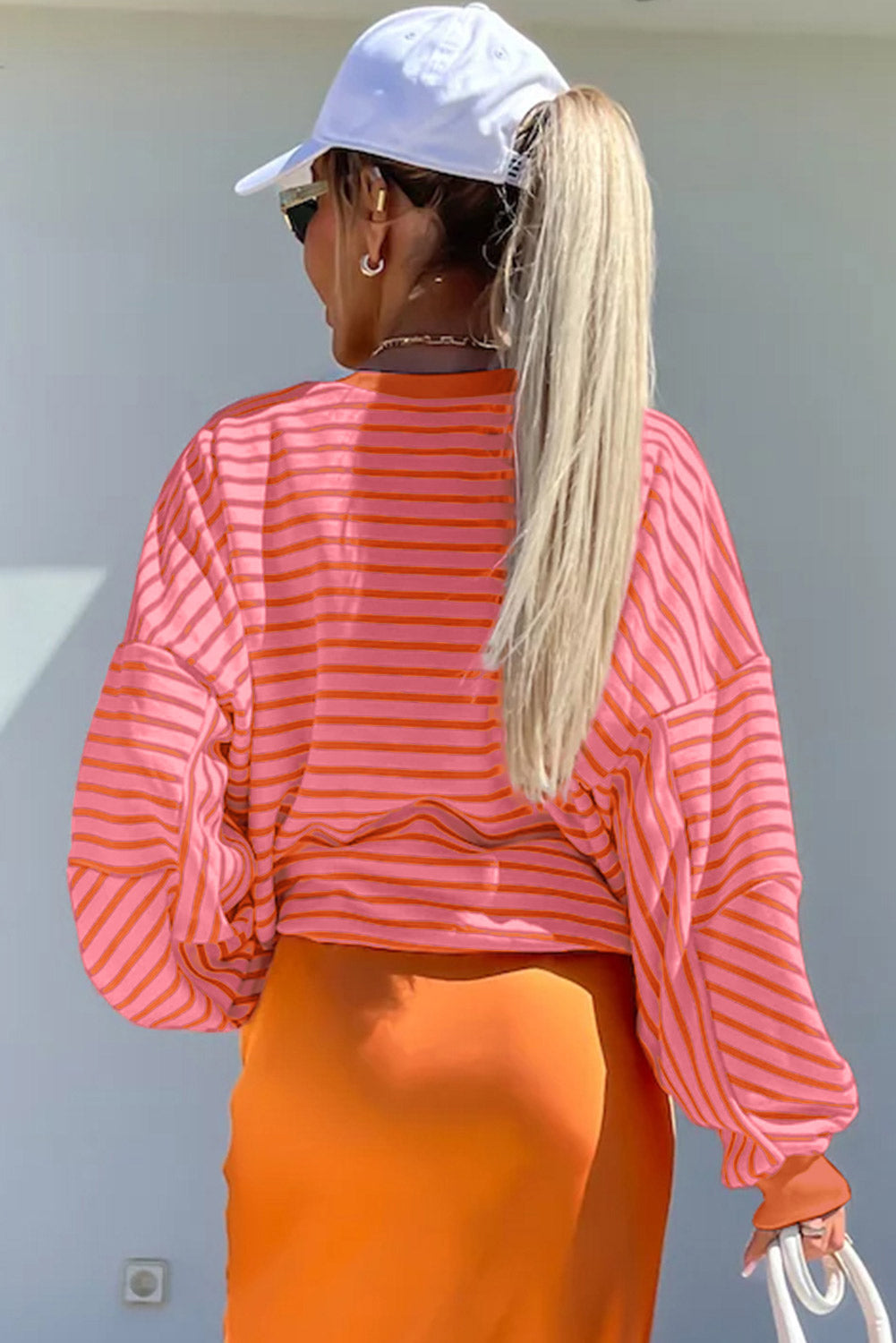 Brynn Orange Stripped Crew Neck Sweatshirt