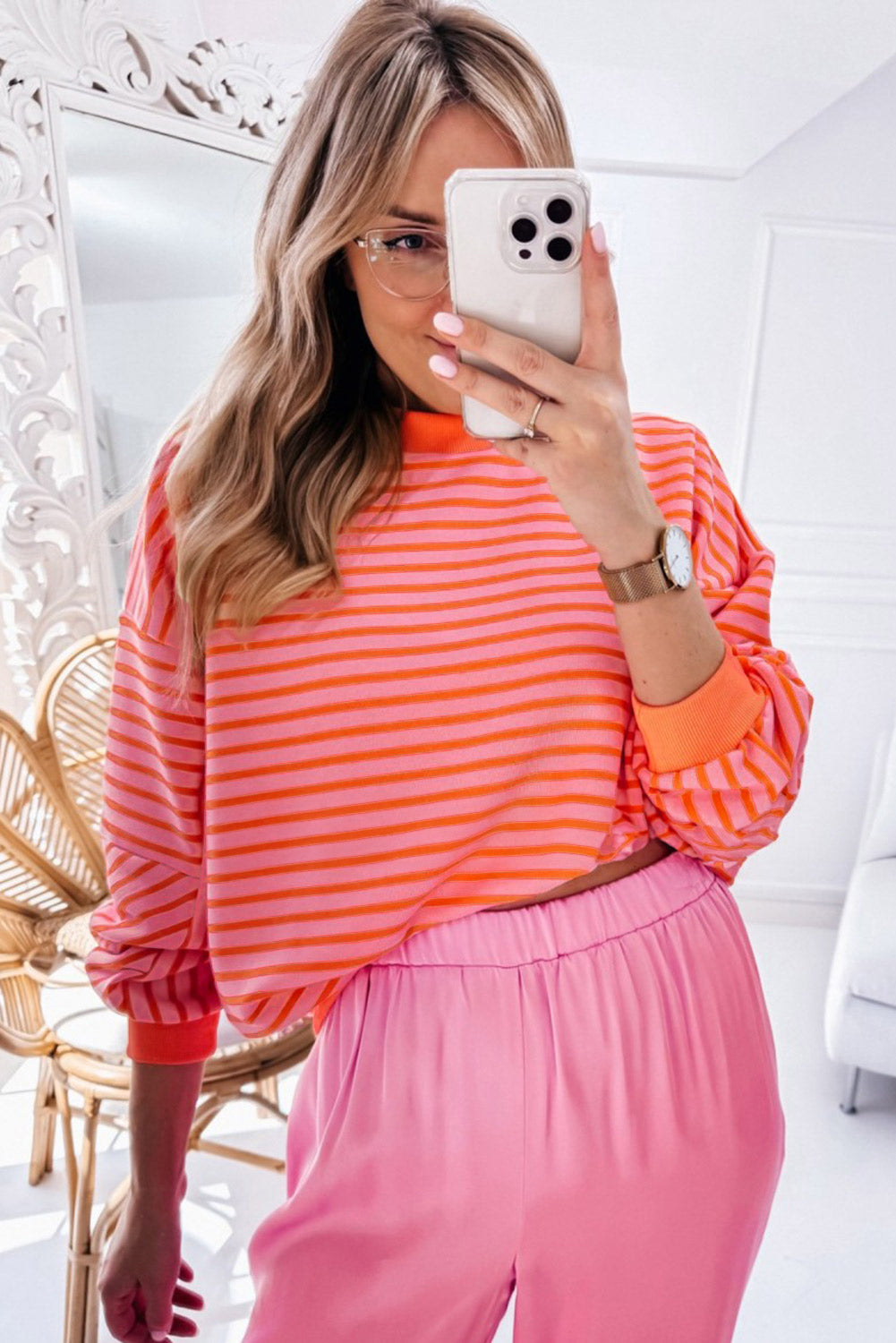 Brynn Orange Stripped Crew Neck Sweatshirt