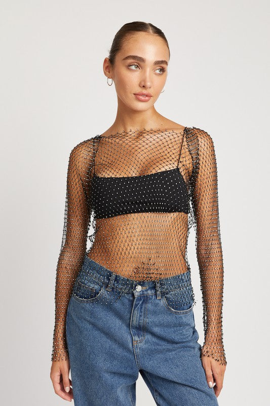 New Me - Rhinestones Net Top