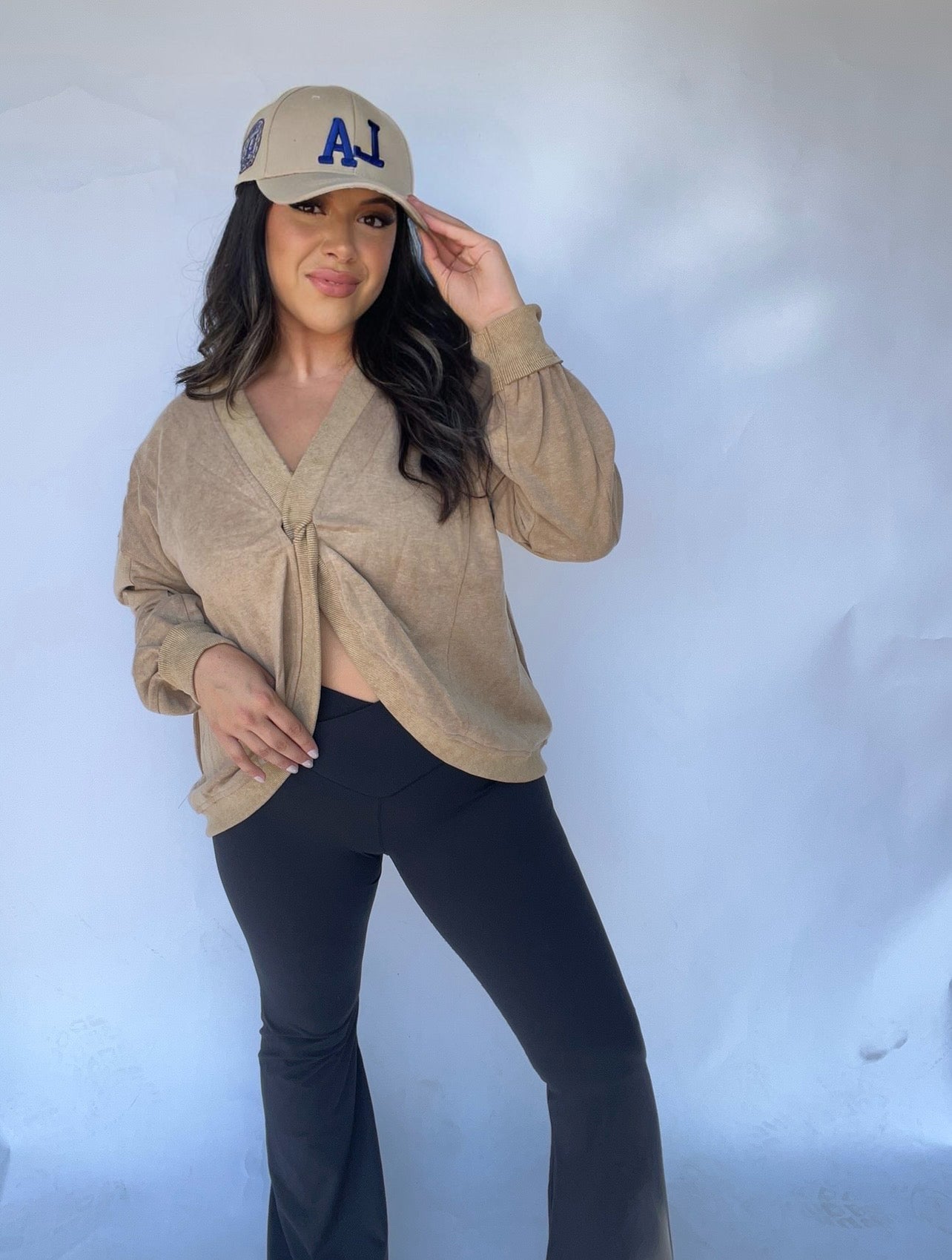 Rosie twist oversized reversible top (tan)