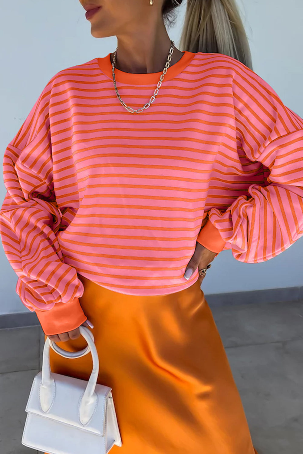 Brynn Orange Stripped Crew Neck Sweatshirt