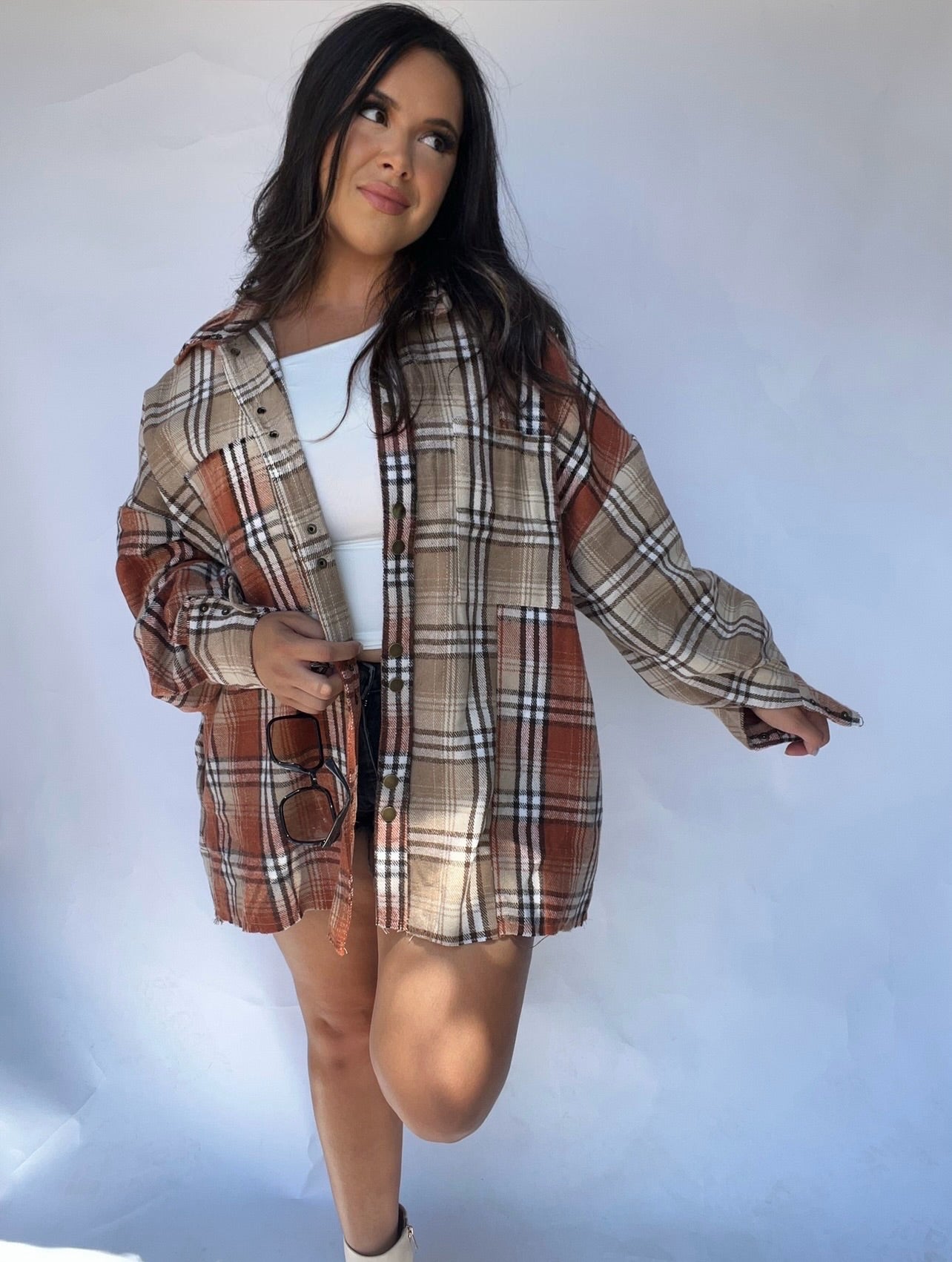 Blair plaid high low shacket