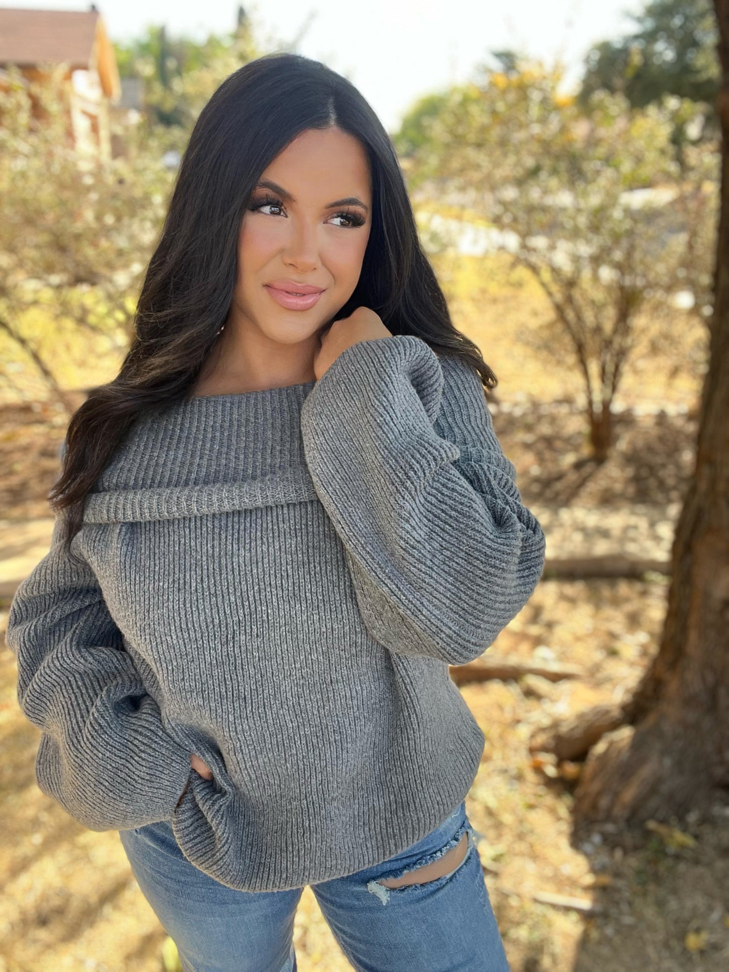 LeAnn Grey Off the Shoulder top