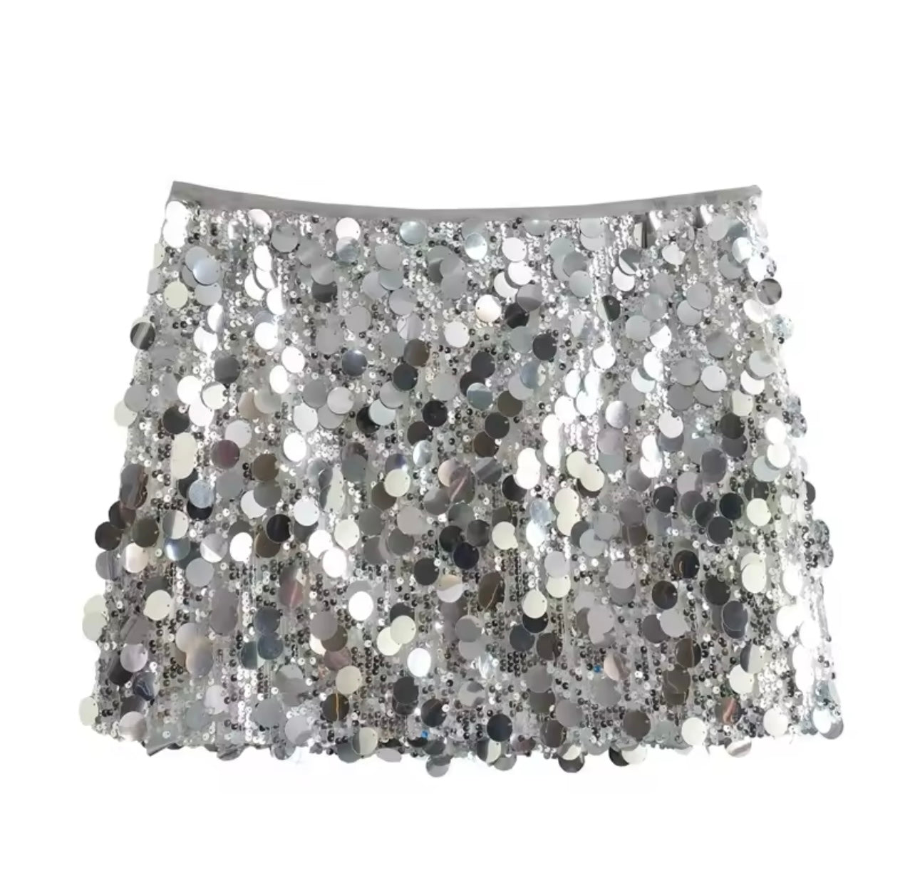 Silver Sequin Mini Skirt