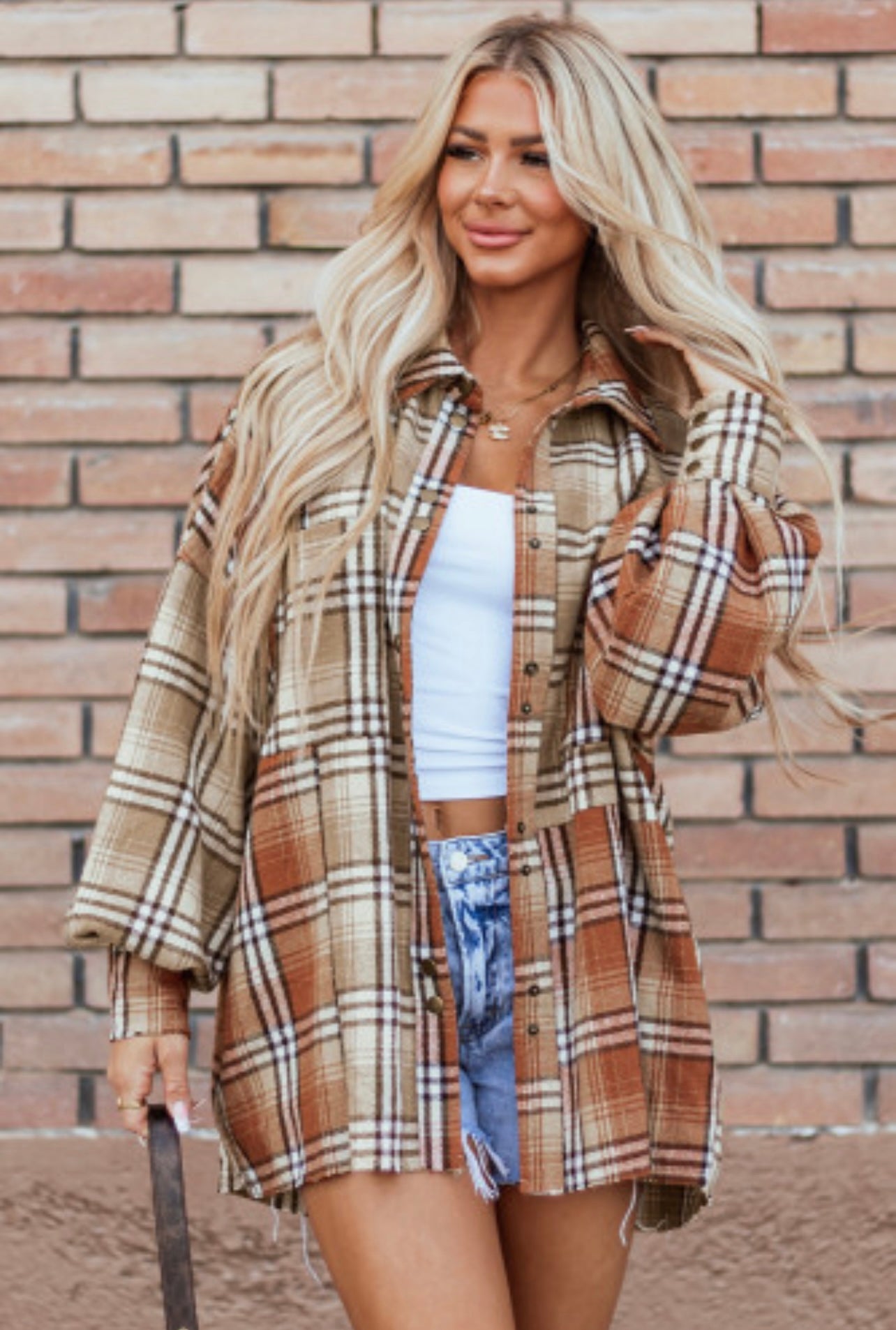 Blair plaid high low shacket