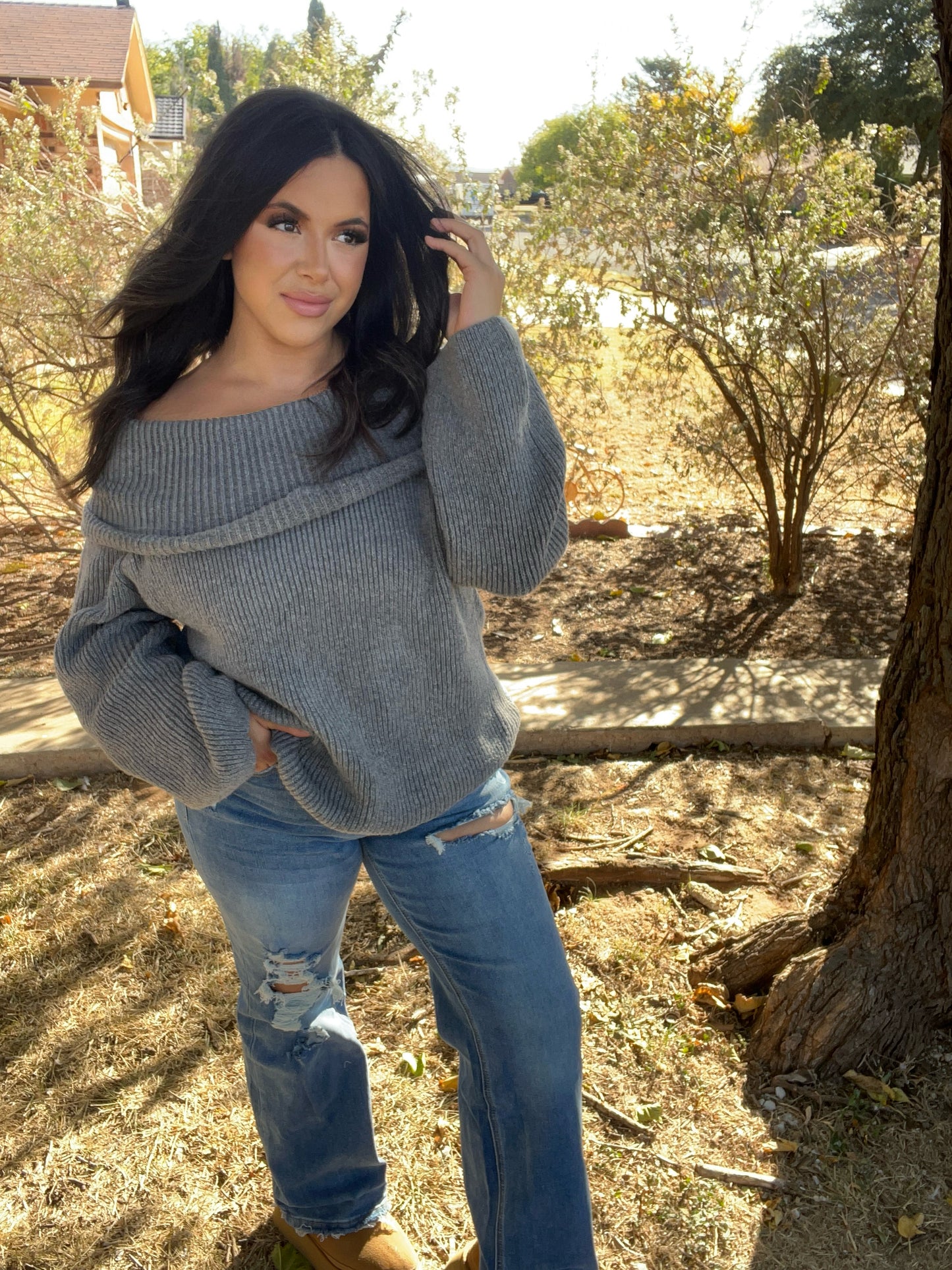 LeAnn Grey Off the Shoulder top