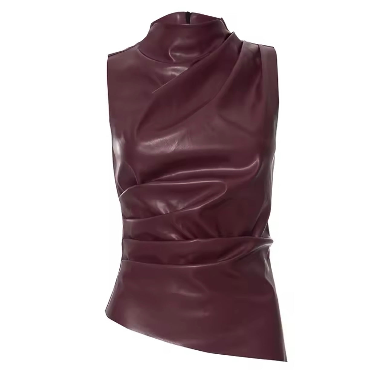 Burgundy Leather Mock Neck Top