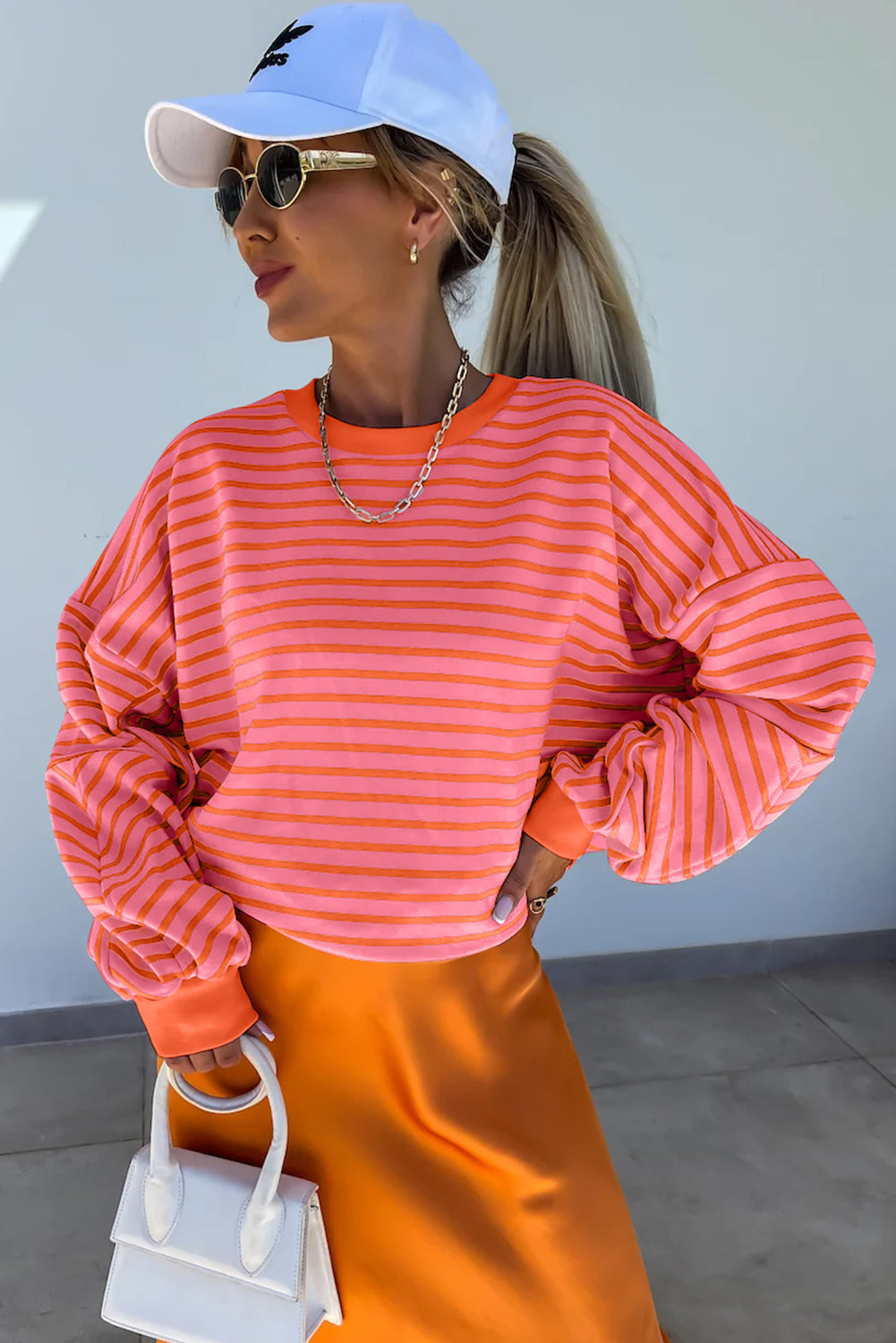 Brynn Orange Stripped Crew Neck Sweatshirt